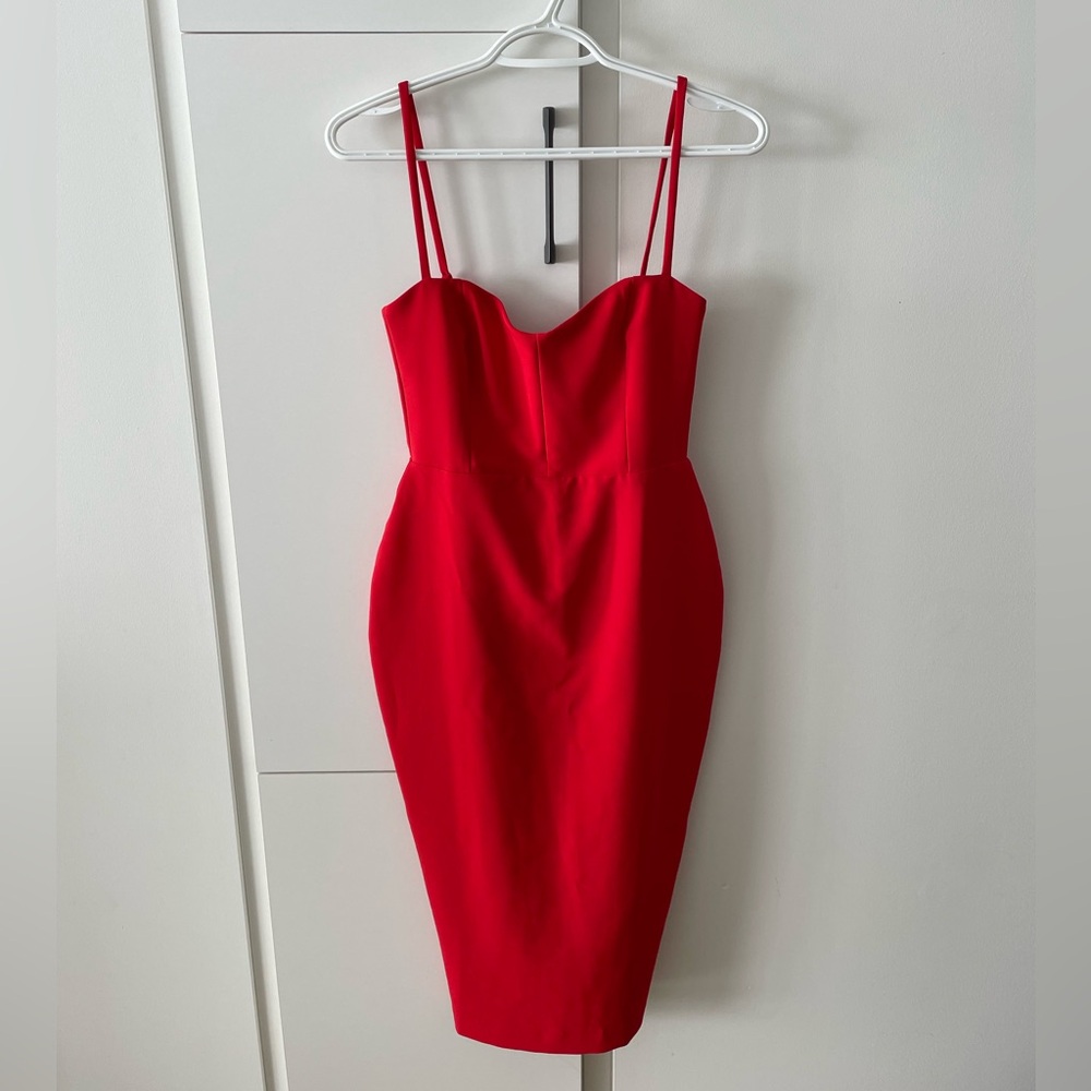REVOLVE Red Midi Bodycon Dress with Double Spaghetti Straps